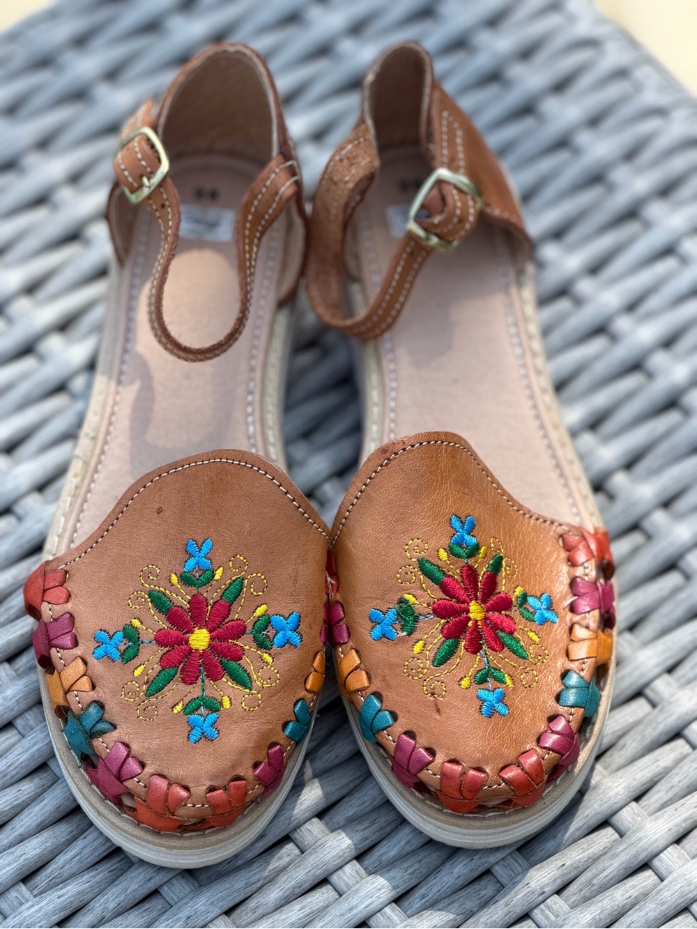 Women’s Tan Embroidered Leather Flats